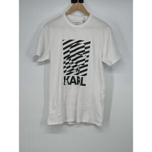 Karl Lagerfeld Black‎ White Graphic Print T-Shirt Size S Streetwear Designer